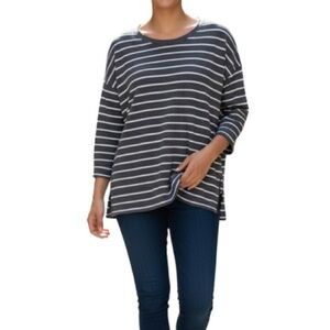 LOFT Factory Side Zip Top Grey Striped Crewneck Long Sleeve Baggy Size S